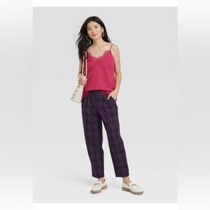 NWT a new day navy/red high-rise,relaxed fit tapered ankle trousers  8 R